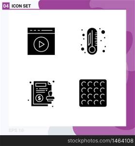 Stock Vector Icon Pack of 4 Line Signs and Symbols for audio play, contract, video play, degree, paper Editable Vector Design Elements