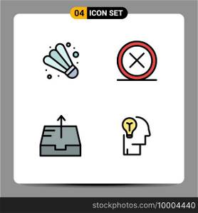 Stock Vector Icon Pack of 4 Line Signs and Symbols for badminton, outbox, cancel, exit, idea Editable Vector Design Elements