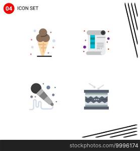 Stock Vector Icon Pack of 4 Line Signs and Symbols for beach, mic, ice, paper, sound Editable Vector Design Elements