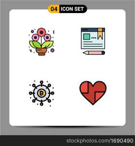 Stock Vector Icon Pack of 4 Line Signs and Symbols for bouquet, finance, browser, education, payments Editable Vector Design Elements