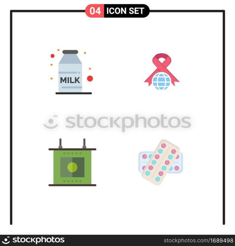 Stock Vector Icon Pack of 4 Line Signs and Symbols for breakfast, sports, care, world, pill Editable Vector Design Elements