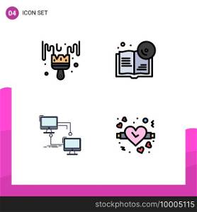 Stock Vector Icon Pack of 4 Line Signs and Symbols for brush, lan, hobby, education, sync Editable Vector Design Elements