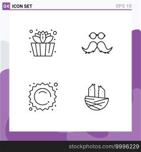 Stock Vector Icon Pack of 4 Line Signs and Symbols for bucket, summer, moustache, male, shopping Editable Vector Design Elements