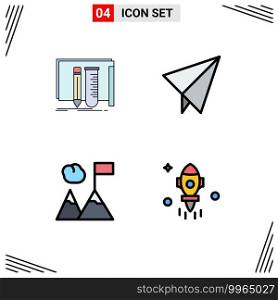Stock Vector Icon Pack of 4 Line Signs and Symbols for build, mountains, lab, plane, rocket Editable Vector Design Elements