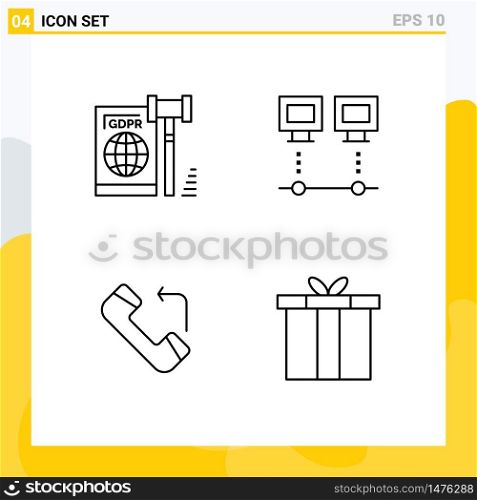 Stock Vector Icon Pack of 4 Line Signs and Symbols for business, pc, law, connection, call Editable Vector Design Elements