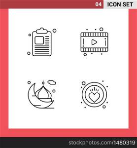 Stock Vector Icon Pack of 4 Line Signs and Symbols for business, masjid, film, moon, health Editable Vector Design Elements