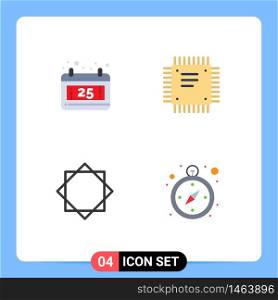 Stock Vector Icon Pack of 4 Line Signs and Symbols for calendar, security, chip, motherboard, warning Editable Vector Design Elements