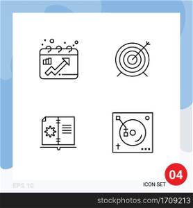 Stock Vector Icon Pack of 4 Line Signs and Symbols for calendar, guide, graph, goal, instruction Editable Vector Design Elements