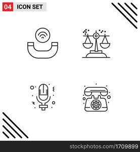 Stock Vector Icon Pack of 4 Line Signs and Symbols for call, microphone, choice, judgment, women Editable Vector Design Elements