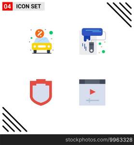 Stock Vector Icon Pack of 4 Line Signs and Symbols for car, protection, present, paint, shield Editable Vector Design Elements