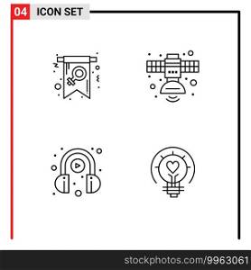 Stock Vector Icon Pack of 4 Line Signs and Symbols for card, transmission, invite, radio, headphone Editable Vector Design Elements