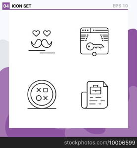 Stock Vector Icon Pack of 4 Line Signs and Symbols for celebrate, cross, moustache, web, development Editable Vector Design Elements