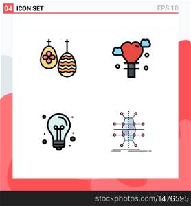 Stock Vector Icon Pack of 4 Line Signs and Symbols for celebration, education, food, wedding, light Editable Vector Design Elements