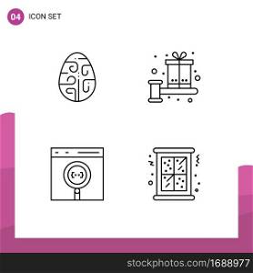 Stock Vector Icon Pack of 4 Line Signs and Symbols for celebration, bonus, egg, box, browser Editable Vector Design Elements