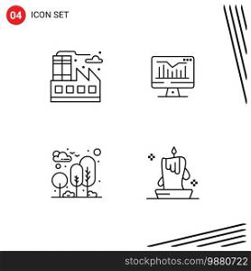 Stock Vector Icon Pack of 4 Line Signs and Symbols for city, nature, computer, monitor, tree Editable Vector Design Elements