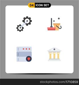 Stock Vector Icon Pack of 4 Line Signs and Symbols for cogs, favorite, industrial, cleaning, bank Editable Vector Design Elements