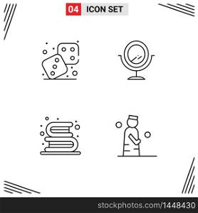 Stock Vector Icon Pack of 4 Line Signs and Symbols for competition, library, play, back to school, islam Editable Vector Design Elements