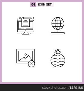 Stock Vector Icon Pack of 4 Line Signs and Symbols for computer, photo, globe, world, pineapple Editable Vector Design Elements