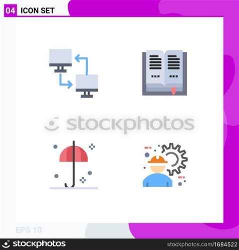 Stock Vector Icon Pack of 4 Line Signs and Symbols for computer, safety, sharing, education, umbrella Editable Vector Design Elements
