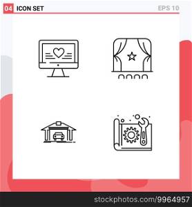 Stock Vector Icon Pack of 4 Line Signs and Symbols for computer, building, wedding, crowd, construction Editable Vector Design Elements