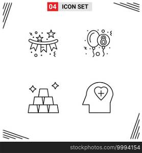 Stock Vector Icon Pack of 4 Line Signs and Symbols for confetti, finance, star, celebration, money Editable Vector Design Elements