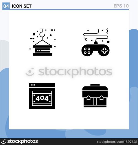 Stock Vector Icon Pack of 4 Line Signs and Symbols for crane, play, rope, pad, error page Editable Vector Design Elements