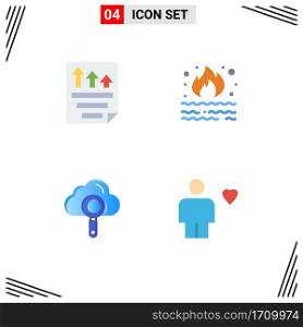 Stock Vector Icon Pack of 4 Line Signs and Symbols for data, smoke, paper, fire, computing Editable Vector Design Elements