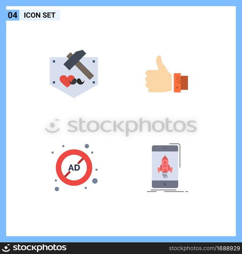 Stock Vector Icon Pack of 4 Line Signs and Symbols for day, thumbs, mustache, finger, ad block Editable Vector Design Elements