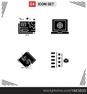 Stock Vector Icon Pack of 4 Line Signs and Symbols for document, chip, setting, laptop, network Editable Vector Design Elements