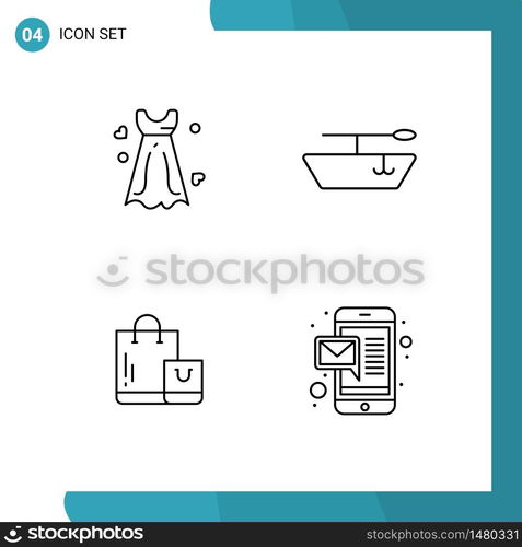 Stock Vector Icon Pack of 4 Line Signs and Symbols for dress, email, wedding, ecommerce, mobile Editable Vector Design Elements