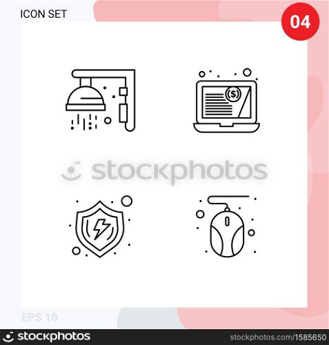 Stock Vector Icon Pack of 4 Line Signs and Symbols for fitness, secure, sport, financial statement, verify Editable Vector Design Elements