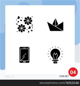 Stock Vector Icon Pack of 4 Line Signs and Symbols for flower, huawei, hobby, phone, bulb Editable Vector Design Elements