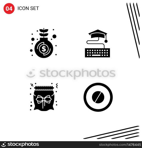 Stock Vector Icon Pack of 4 Line Signs and Symbols for fund, candy, growth, education, gift Editable Vector Design Elements