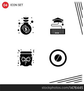 Stock Vector Icon Pack of 4 Line Signs and Symbols for fund, candy, growth, education, gift Editable Vector Design Elements