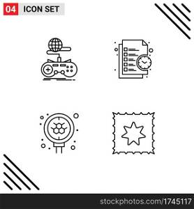 Stock Vector Icon Pack of 4 Line Signs and Symbols for game, time, multiplayer, list, molecule Editable Vector Design Elements