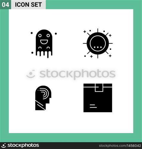Stock Vector Icon Pack of 4 Line Signs and Symbols for ghost, access, scary, sun, manipulate Editable Vector Design Elements