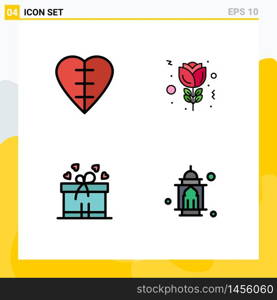 Stock Vector Icon Pack of 4 Line Signs and Symbols for heart, mom, medical sign, tulip, masjid Editable Vector Design Elements