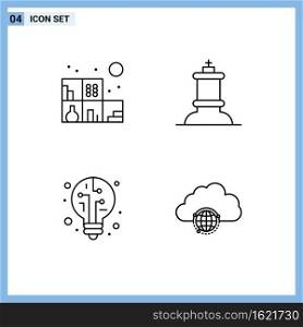 Stock Vector Icon Pack of 4 Line Signs and Symbols for home, network, chess, digital, globe Editable Vector Design Elements