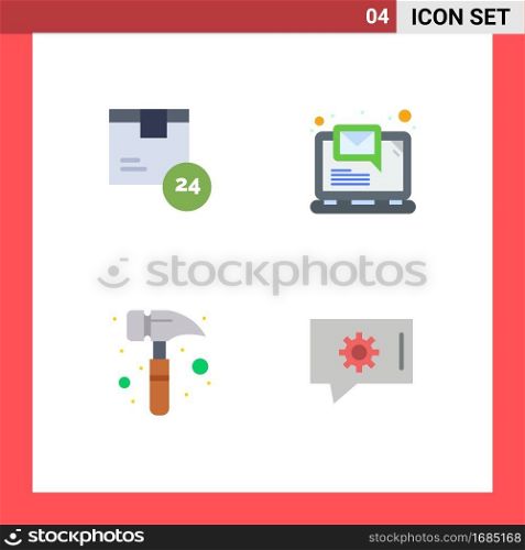 Stock Vector Icon Pack of 4 Line Signs and Symbols for hr, claw hammer, shipping, email, watch kit Editable Vector Design Elements