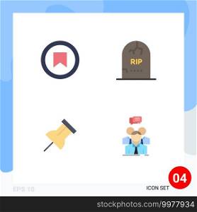 Stock Vector Icon Pack of 4 Line Signs and Symbols for interface, paper, user, gravestone, reminder Editable Vector Design Elements