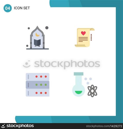 Stock Vector Icon Pack of 4 Line Signs and Symbols for islam, marriage card, prayer, paper, database Editable Vector Design Elements
