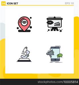 Stock Vector Icon Pack of 4 Line Signs and Symbols for location, lab, iot, consumer, science Editable Vector Design Elements