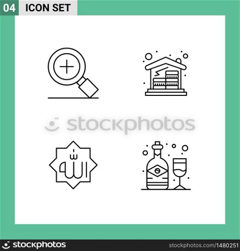 Stock Vector Icon Pack of 4 Line Signs and Symbols for magnifier, mark, coins, money, calligraphy Editable Vector Design Elements