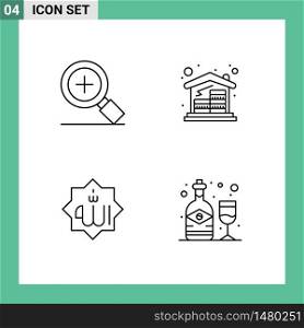 Stock Vector Icon Pack of 4 Line Signs and Symbols for magnifier, mark, coins, money, calligraphy Editable Vector Design Elements