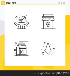 Stock Vector Icon Pack of 4 Line Signs and Symbols for medicine, food, care, jam, products Editable Vector Design Elements