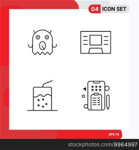 Stock Vector Icon Pack of 4 Line Signs and Symbols for monster, text, atm, drink, 79 Editable Vector Design Elements