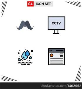 Stock Vector Icon Pack of 4 Line Signs and Symbols for moustache, video, male, cctv, water Editable Vector Design Elements