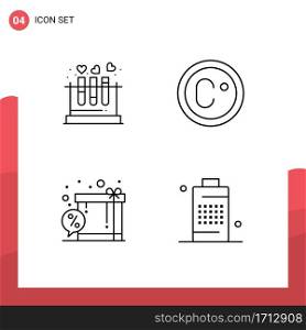 Stock Vector Icon Pack of 4 Line Signs and Symbols for tube, discount, heart, degree, shopping Editable Vector Design Elements