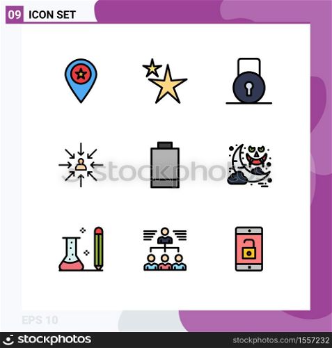 Stock Vector Icon Pack of 9 Line Signs and Symbols for battery, focus, key, choose, candidate Editable Vector Design Elements