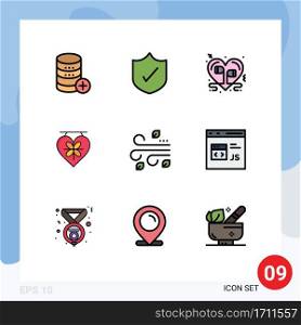 Stock Vector Icon Pack of 9 Line Signs and Symbols for blowing, heart, headphone, love, romantic Editable Vector Design Elements